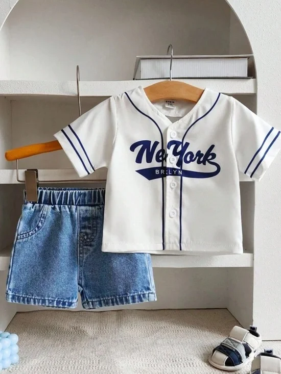 Toddler Boy New York Graphic Baseball Tee & Denim Shorts Set - 12-18M - Picture 3 of 7